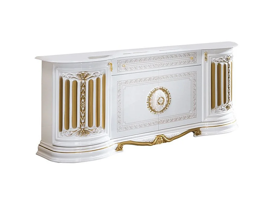 Buffet 4 portes 1 tiroir bois laqué vernis laqué brillant et doré Lesly 168cm
