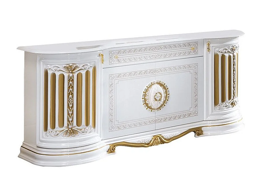 Aparador Lesly 168 cm 4 puertas, 1 cajón en madera lacada brillo y lacada oro