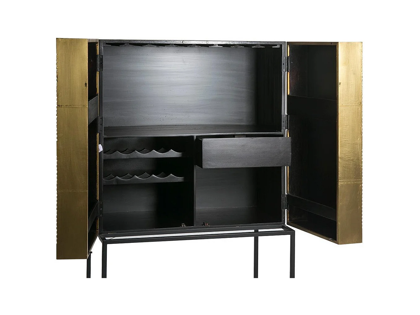 Bahut 2 portes bois foncé et doré pieds métal noir