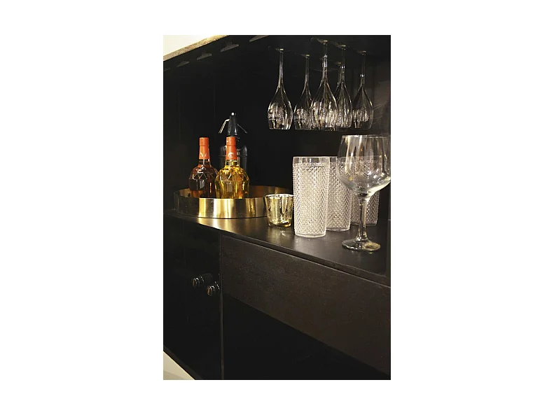 Bahut 2 portes bois foncé et doré pieds métal noir