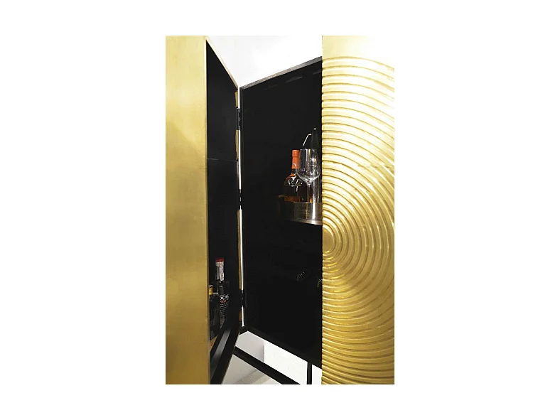 Bahut 2 portes bois foncé et doré pieds métal noir