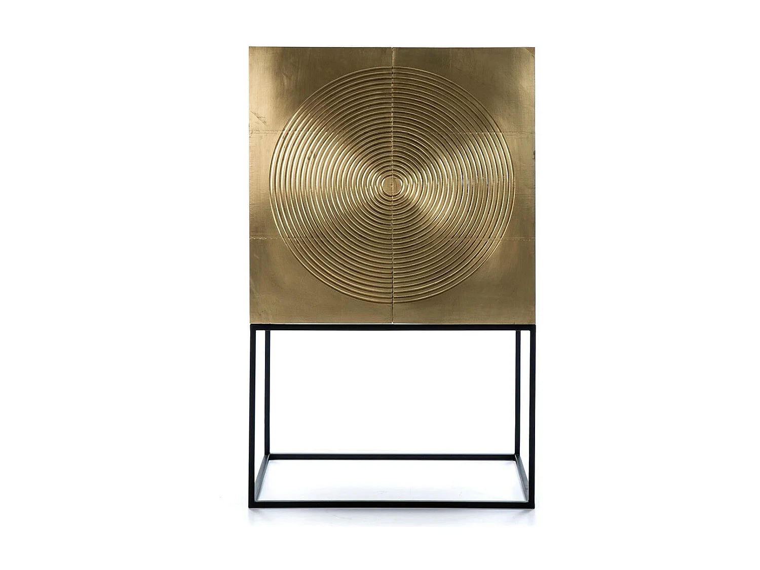 Bahut 2 portes bois foncé et doré pieds métal noir