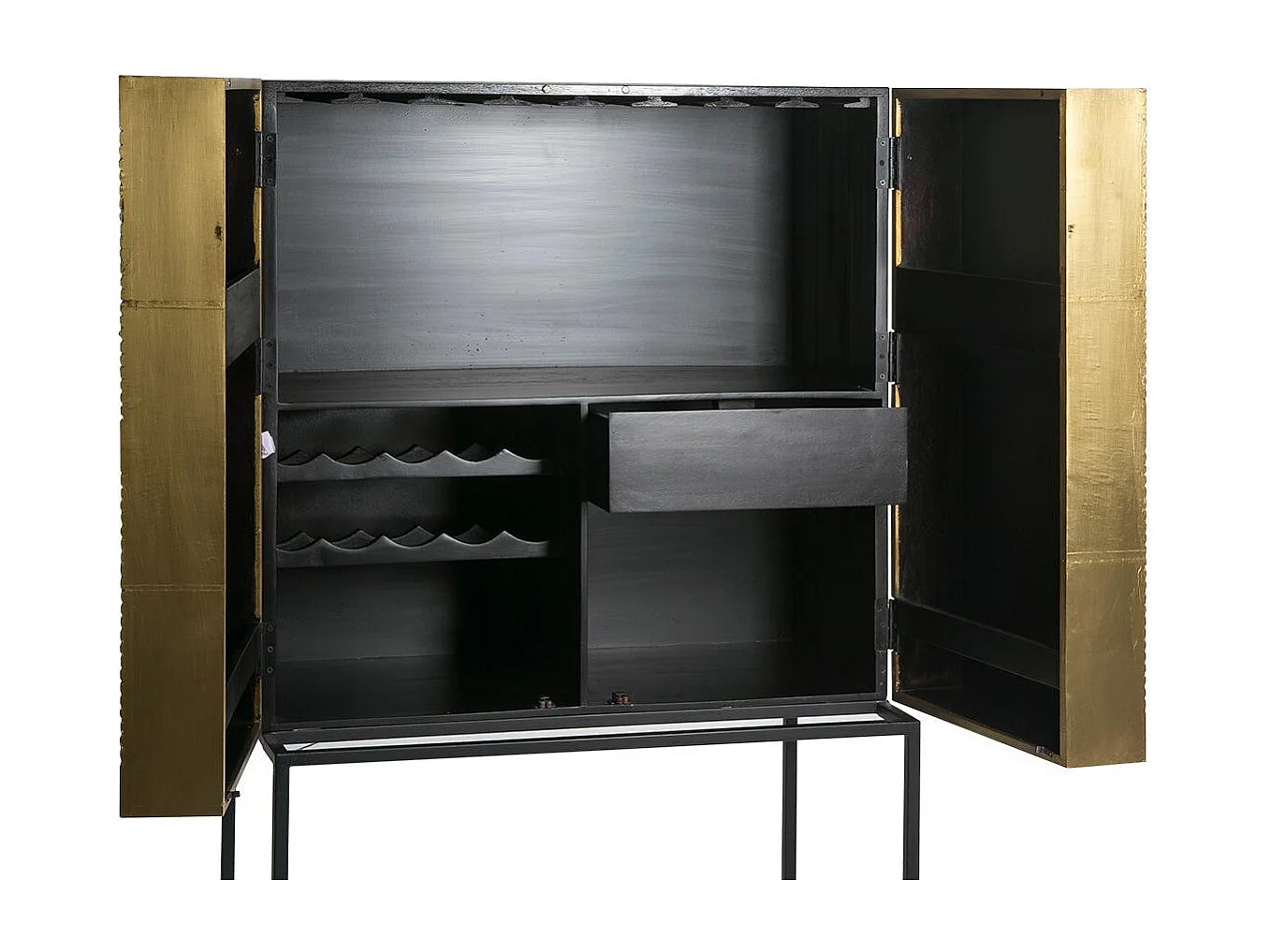 Bahut 2 portes bois foncé et doré pieds métal noir