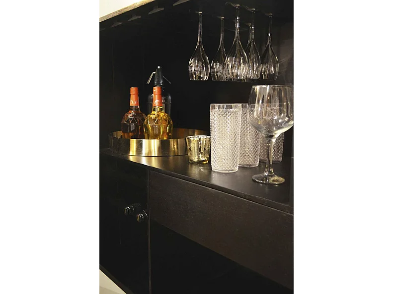 Bahut 2 portes bois foncé et doré pieds métal noir