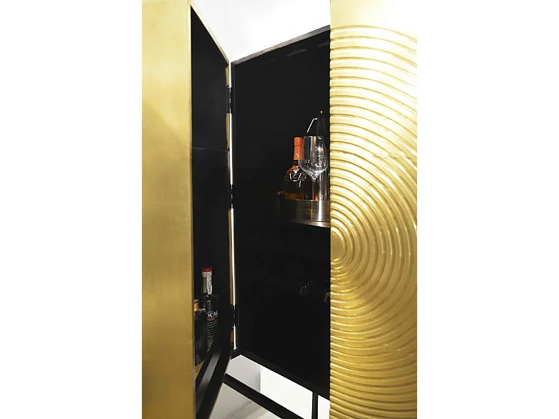 Bahut 2 portes bois foncé et doré pieds métal noir