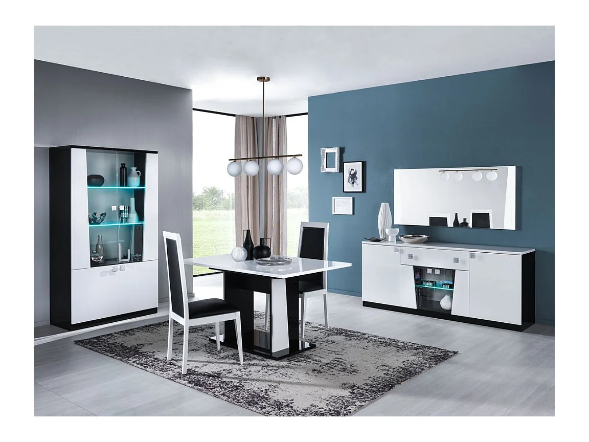 Buffet 4 portes bois blanc et noir vernis laqué brillant Bilia 190cm