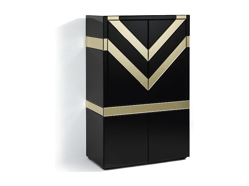 Bahut 4 portes verre noir et miroir doré Grecy