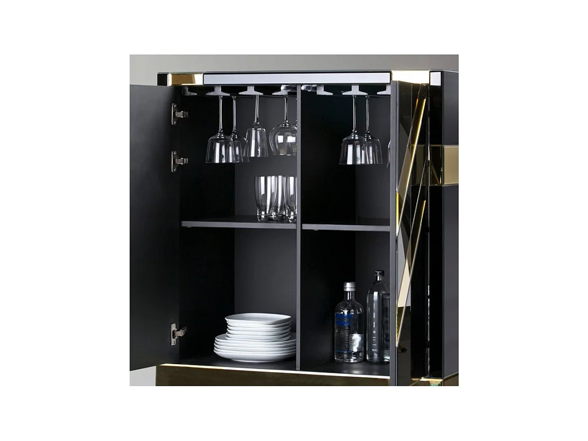 Bahut 4 portes verre noir et miroir doré Grecy