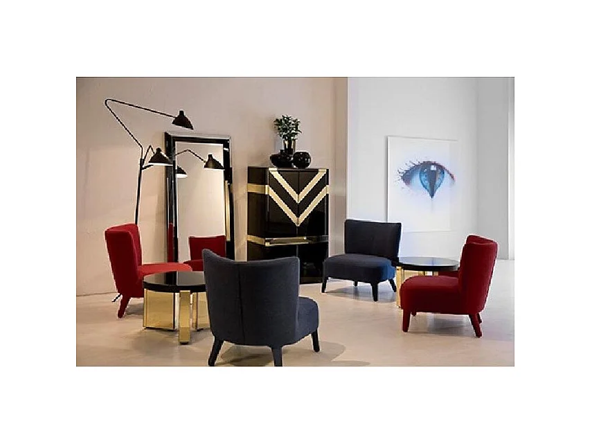 Bahut 4 portes verre noir et miroir doré Grecy