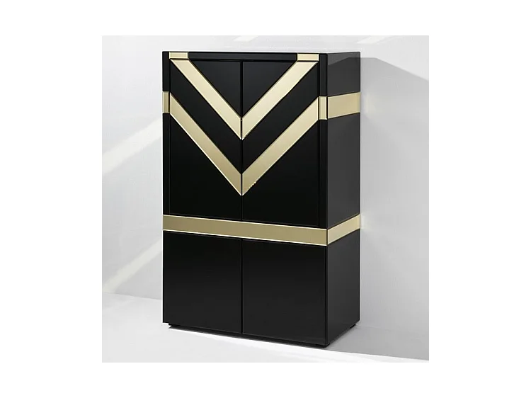 Bahut 4 portes verre noir et miroir doré Grecy