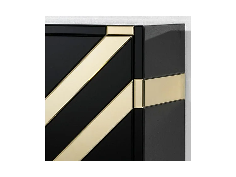 Bahut 4 portes verre noir et miroir doré Grecy