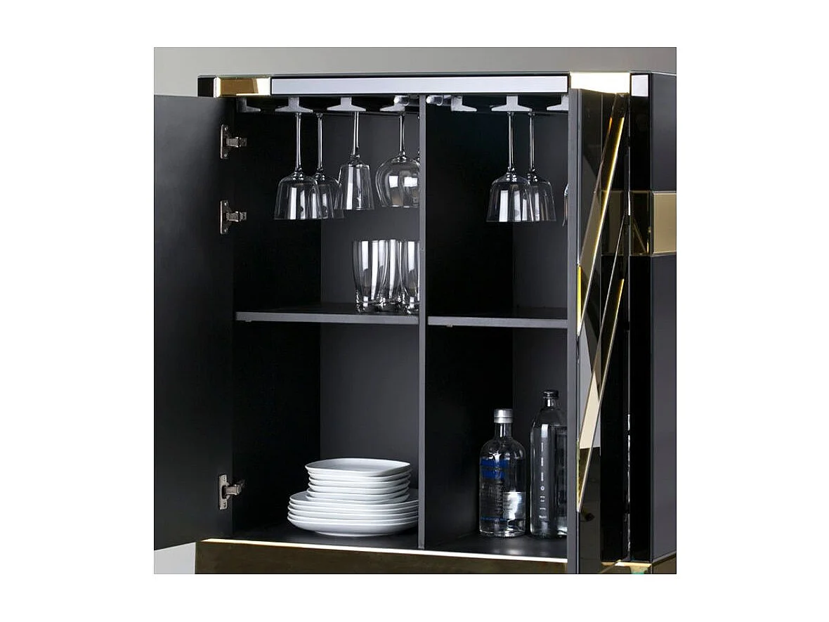 Bahut 4 portes verre noir et miroir doré Grecy