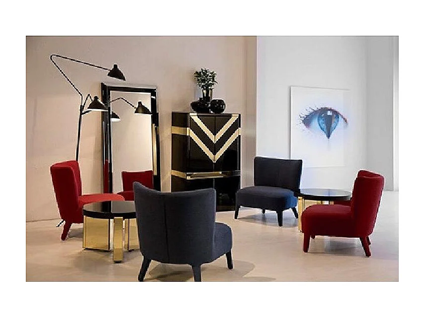 Bahut 4 portes verre noir et miroir doré Grecy