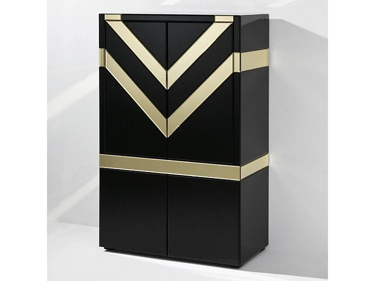 Bahut 4 portes verre noir et miroir doré Grecy