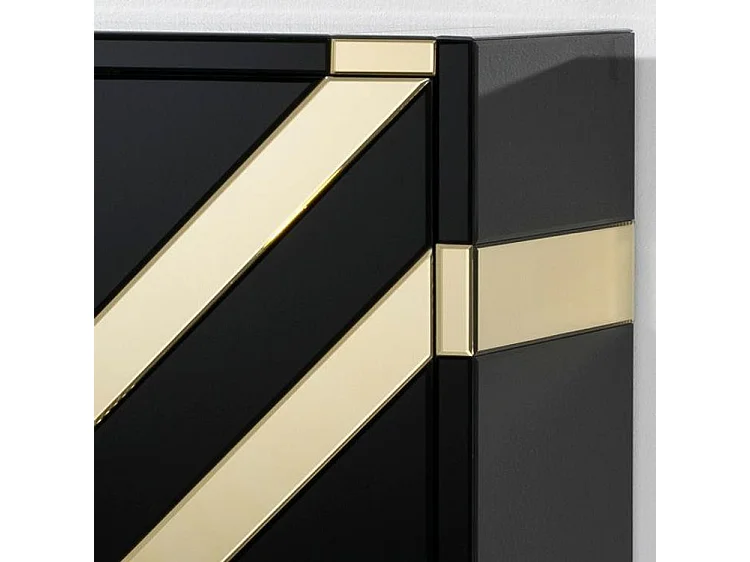 Bahut 4 portes verre noir et miroir doré Grecy
