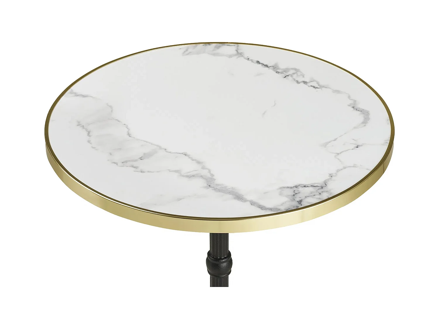Table de bistrot ronde MAYORK Ø60cm – Plateau blanc aspect marbre, bord doré & pied métal noir