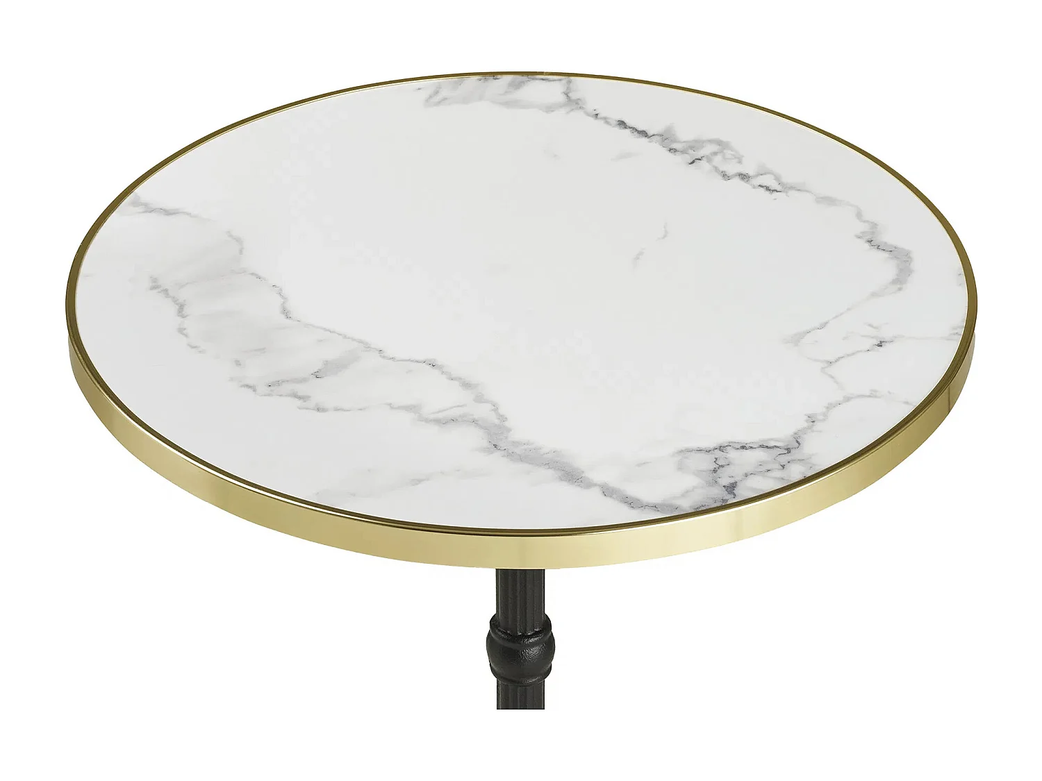 MAYORK ronde bistrotafel Ø60 cm – Blad in wit marmerlook, gouden rand & zwarte metalen poot
