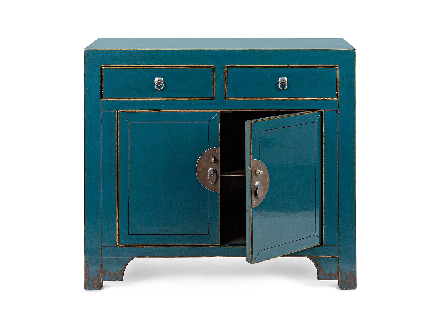 Bahut bois d'orme recyclé bleu 2 portes 2 tiroirs Gia L 91cm