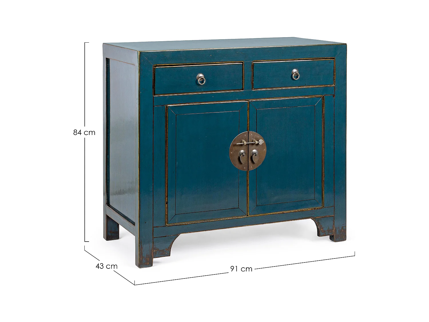 Bahut bois d'orme recyclé bleu 2 portes 2 tiroirs Gia L 91cm