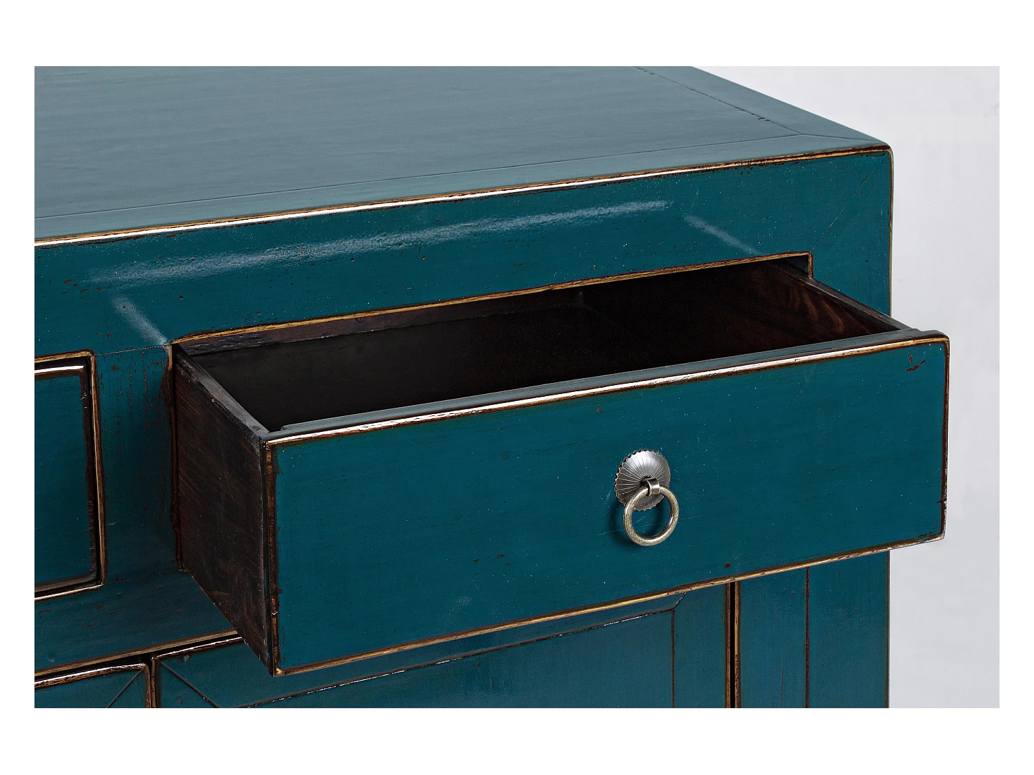 Bahut bois d'orme recyclé bleu 2 portes 2 tiroirs Gia L 91cm