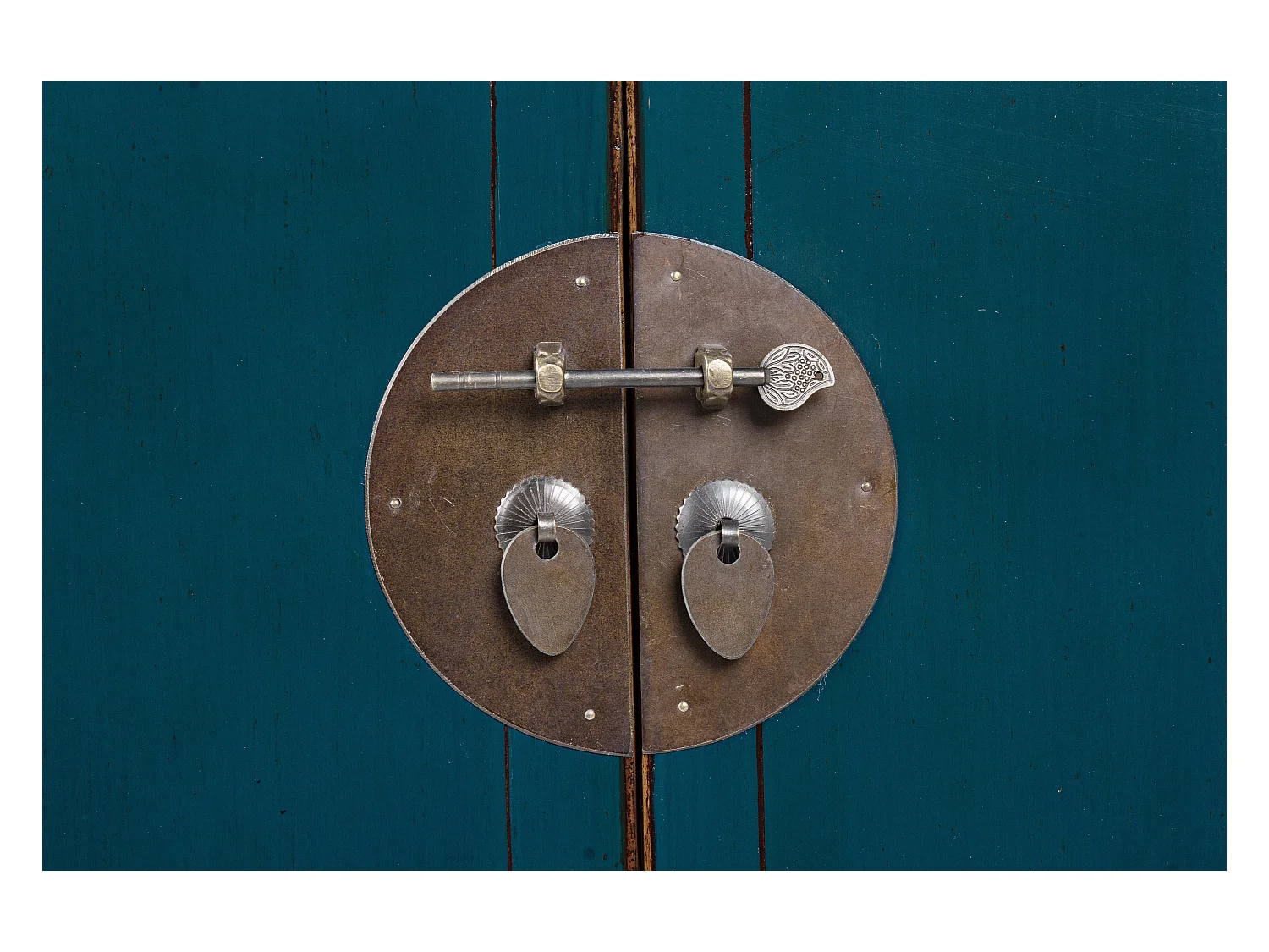 Bahut bois d'orme recyclé bleu 2 portes 2 tiroirs Gia L 91cm