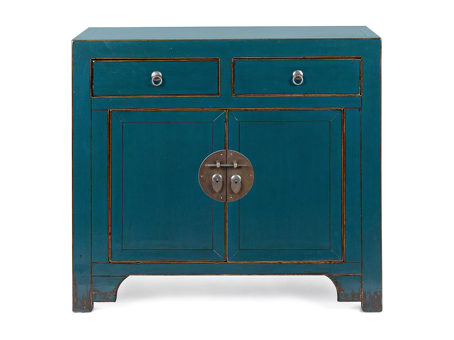 Bahut bois d'orme recyclé bleu 2 portes 2 tiroirs Gia L 91cm