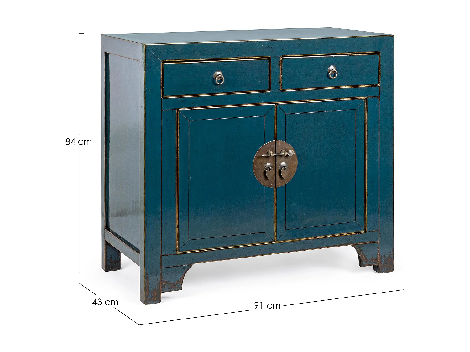 Bahut bois d'orme recyclé bleu 2 portes 2 tiroirs Gia L 91cm