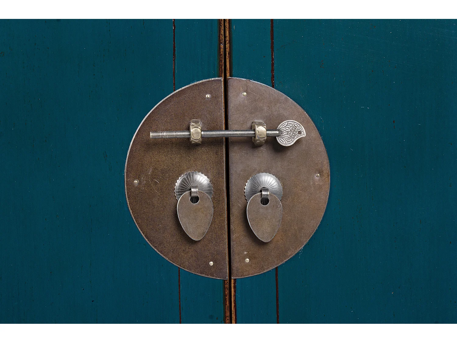 Bahut bois d'orme recyclé bleu 2 portes 2 tiroirs Gia L 91cm