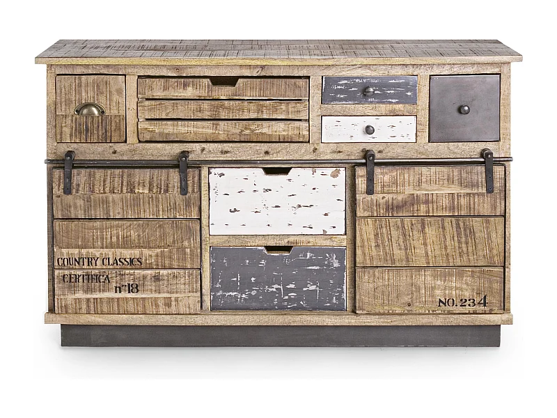 Buffet en bois de manguier 7 tiroirs 2 portes Ely L 125cm