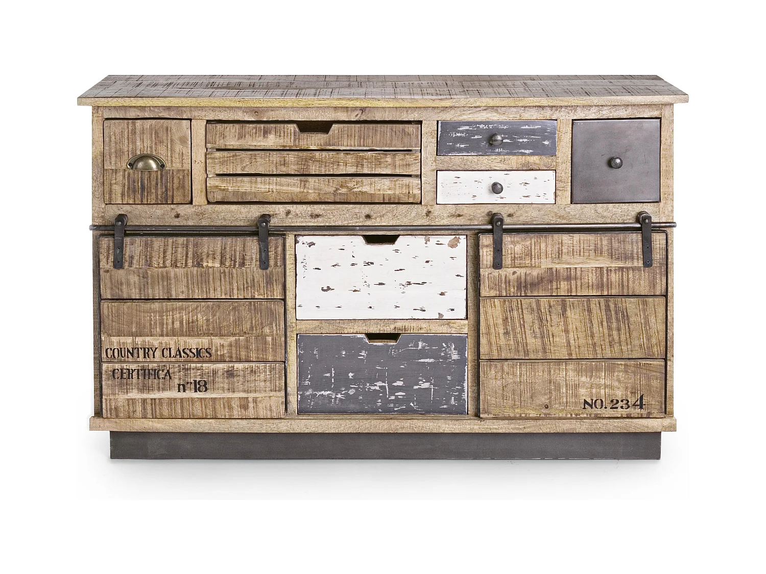 Buffet en bois de manguier 7 tiroirs 2 portes Ely L 125cm