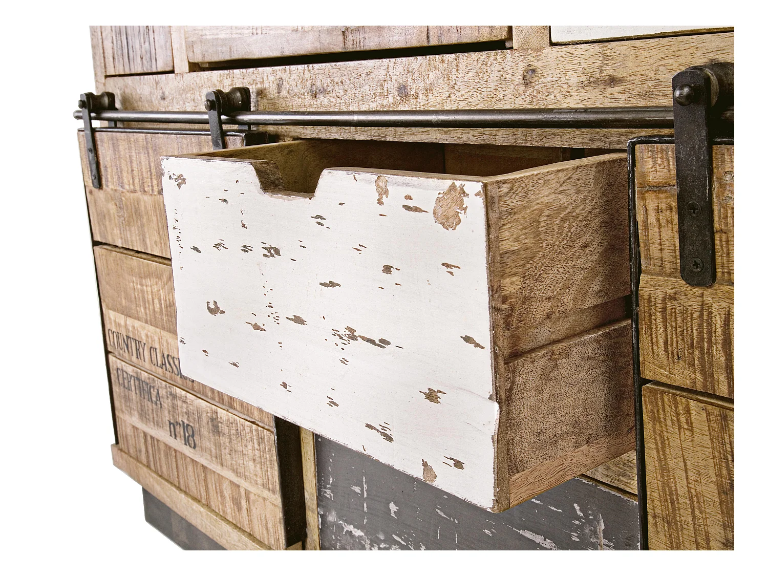 Buffet en bois de manguier 7 tiroirs 2 portes Ely L 125cm