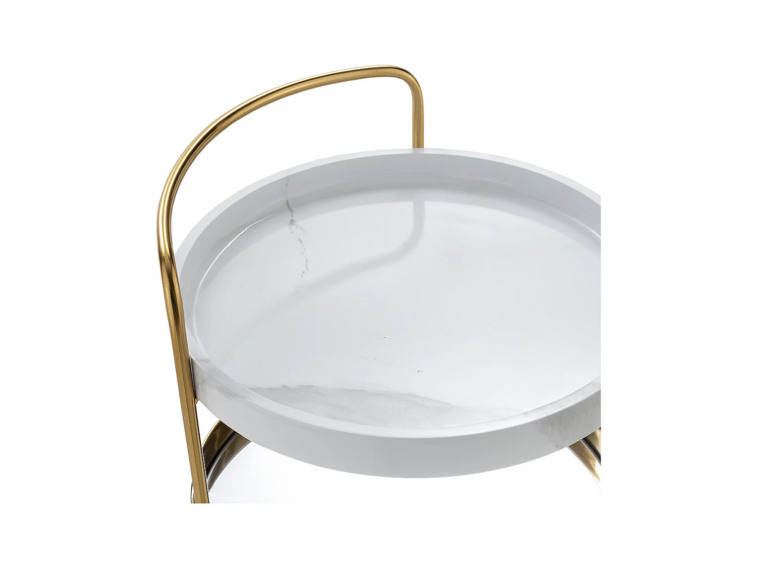 Chariot de bar ZOVA en métal, marbre artificiel et miroir – Doré & Blanc