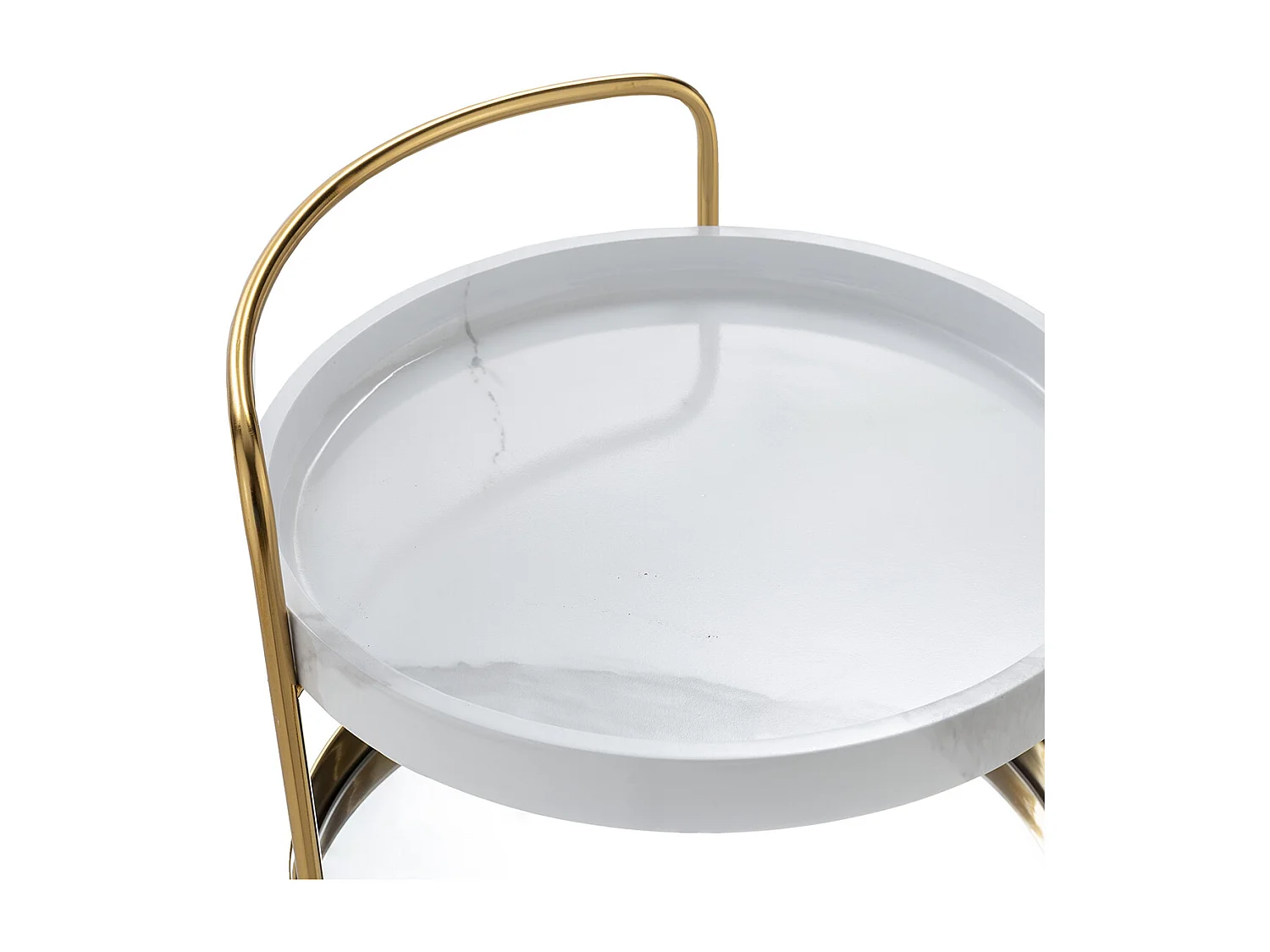 Chariot de bar ZOVA en métal, marbre artificiel et miroir – Doré & Blanc
