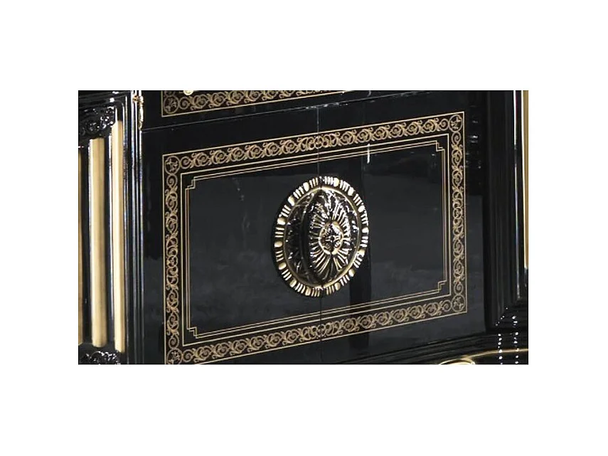 Buffet 4 portes 1 tiroir bois vernis laqué brillant noir et doré Lesly 168cm