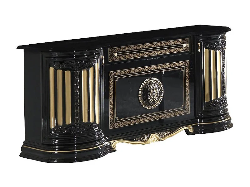 Buffet 4 portes 1 tiroir bois vernis laqué brillant noir et doré Lesly 168cm