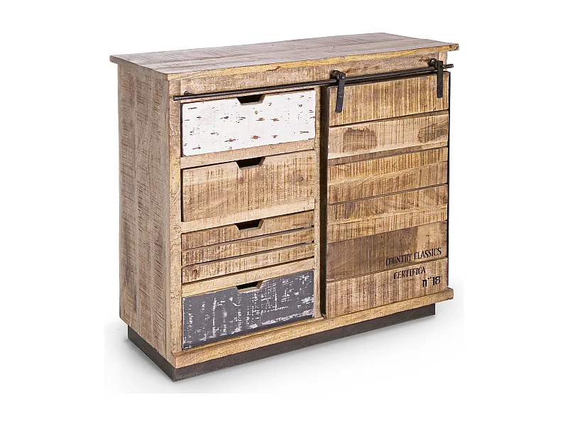 Bahut en bois de manguier 4 tiroirs 1 porte Ely L 90cm