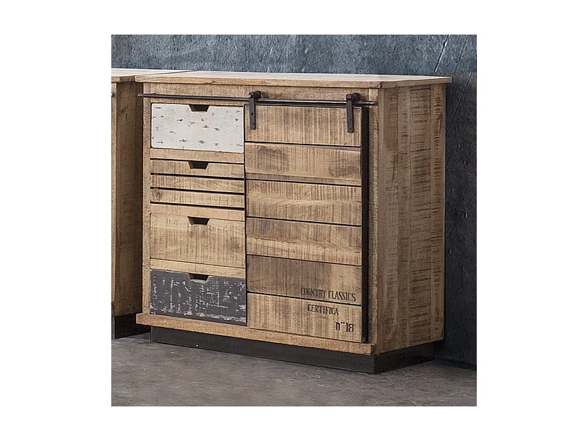 Bahut en bois de manguier 4 tiroirs 1 porte Ely L 90cm