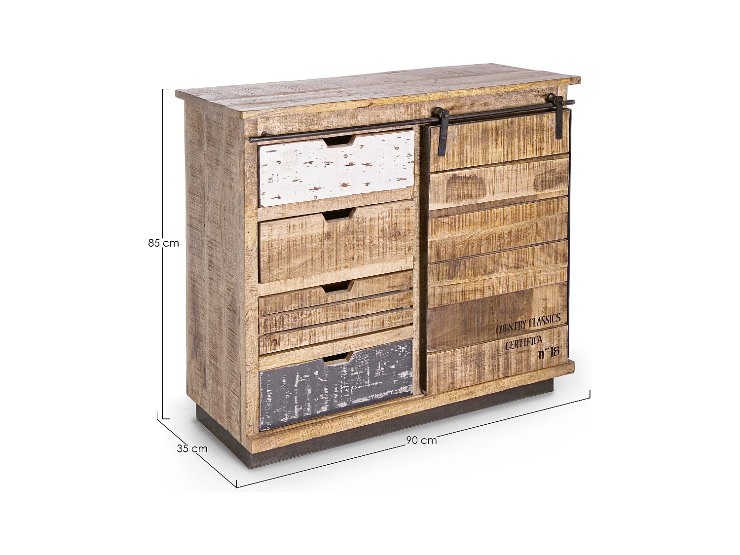 Bahut en bois de manguier 4 tiroirs 1 porte Ely L 90cm