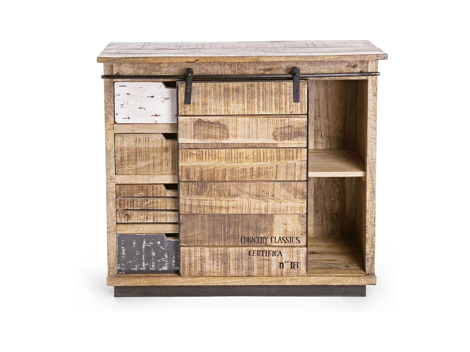 Bahut en bois de manguier 4 tiroirs 1 porte Ely L 90cm