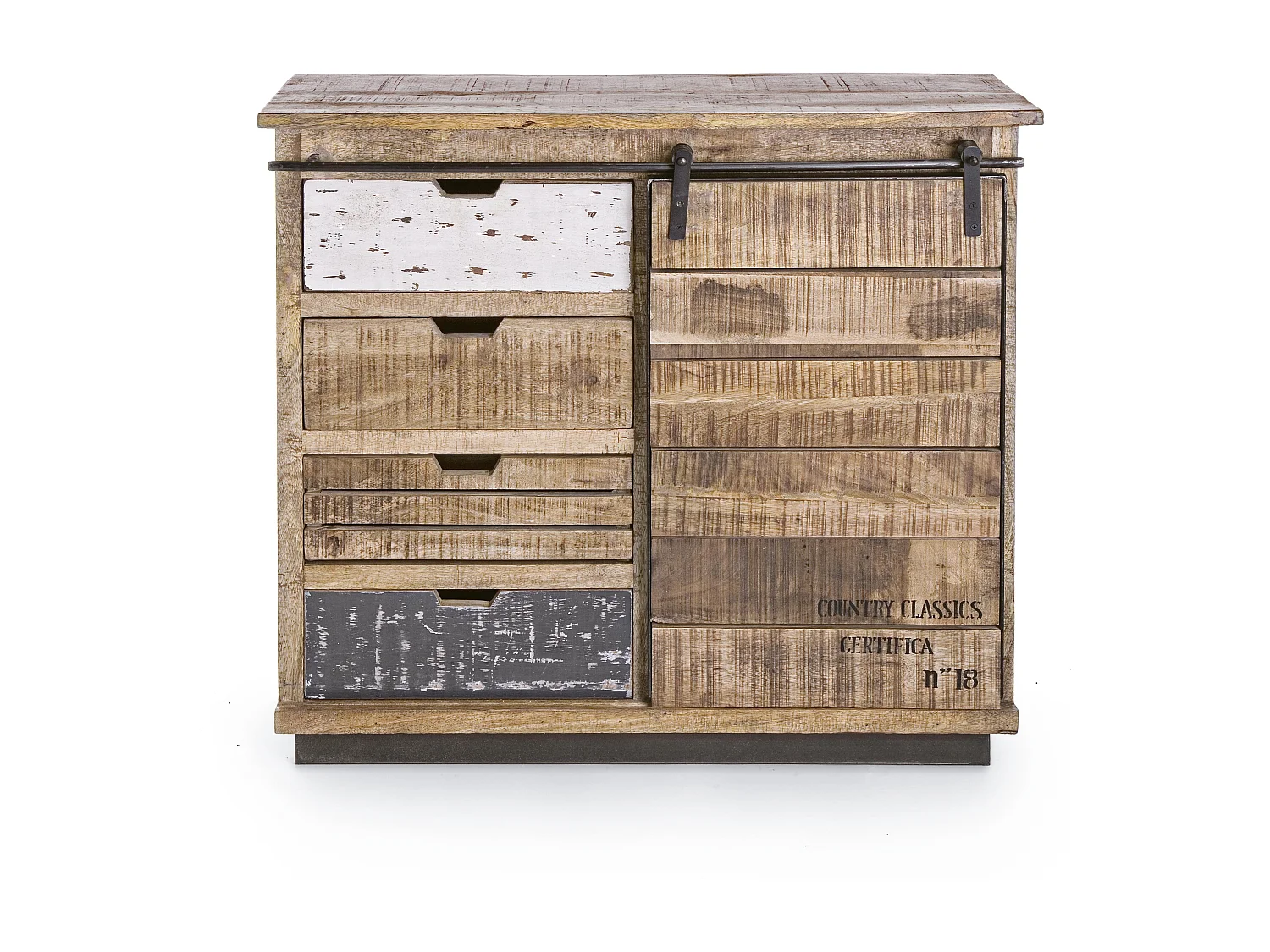 Bahut en bois de manguier 4 tiroirs 1 porte Ely L 90cm