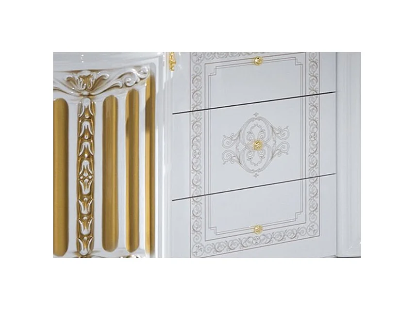 Buffet 2 portes 3 tiroirs bois vernis vernis laqué brillant brillant blanc et doré Lesly 134cm