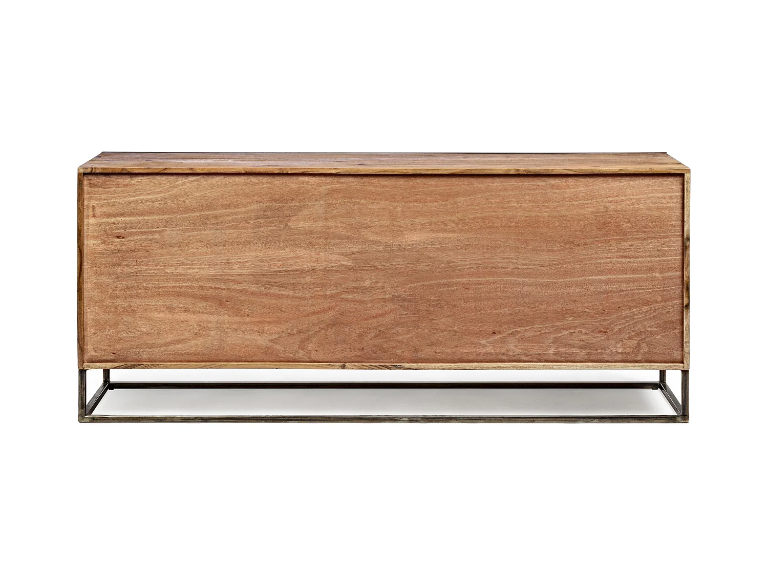 Buffet 4 portes en bois clair d'acacia vernis mat et acier noir Makune 175cm