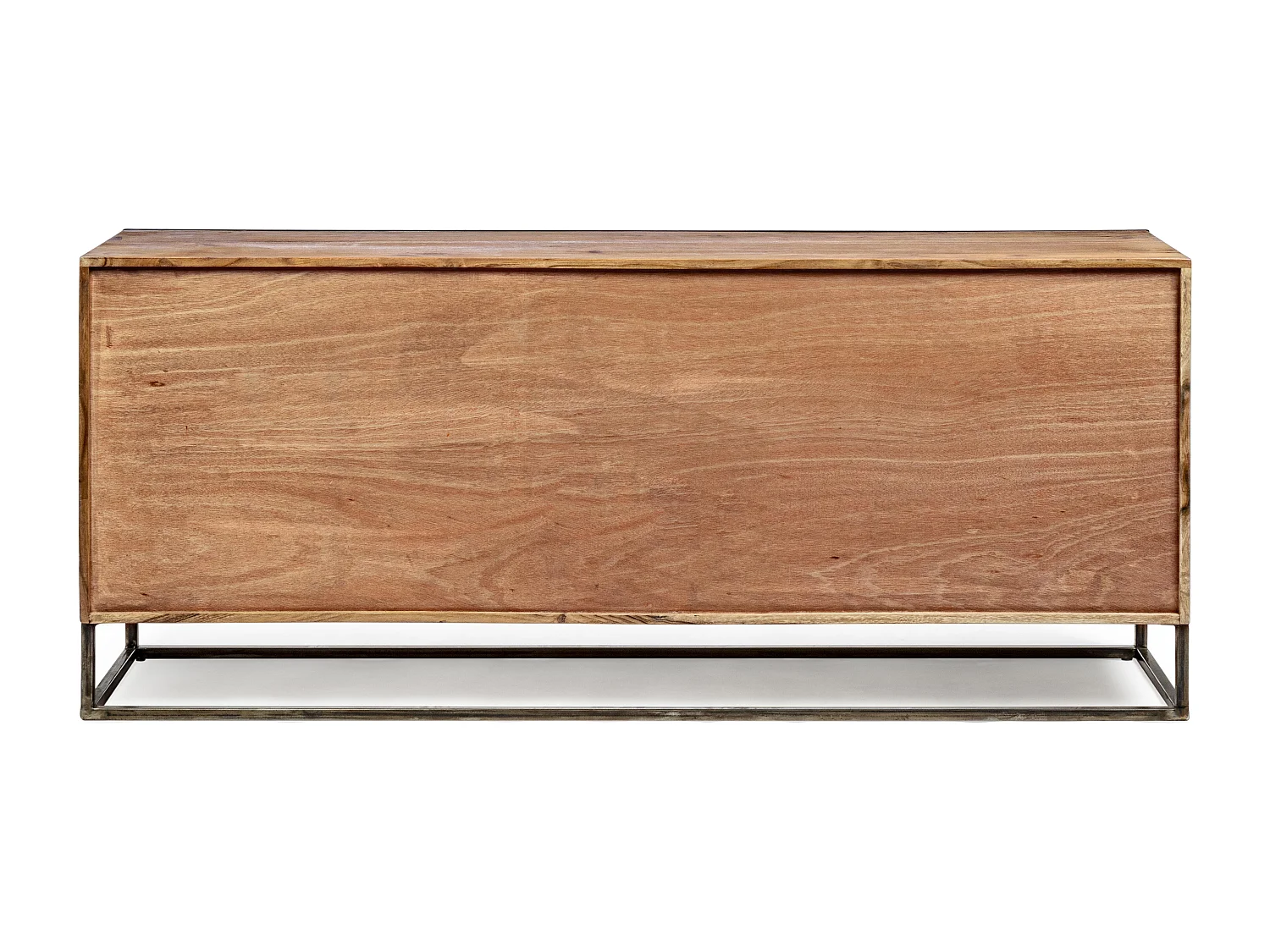 Buffet 4 portes en bois clair d'acacia vernis mat et acier noir Makune 175cm