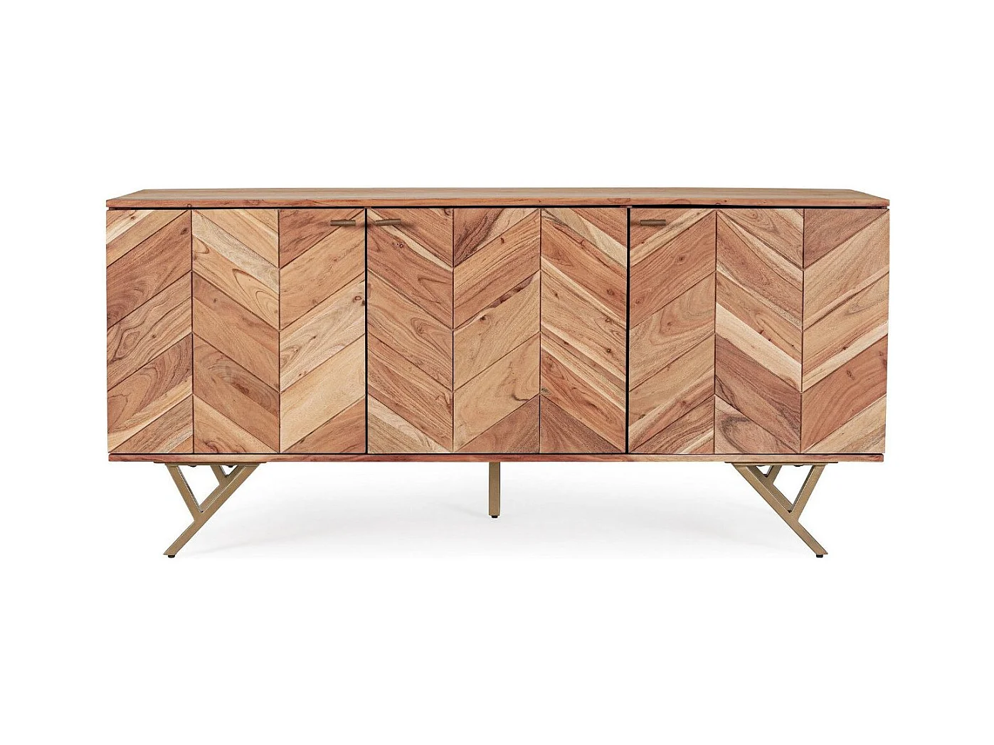 Buffet 3 portes bois d'acacia et pieds acier doré mat Dinka 160cm
