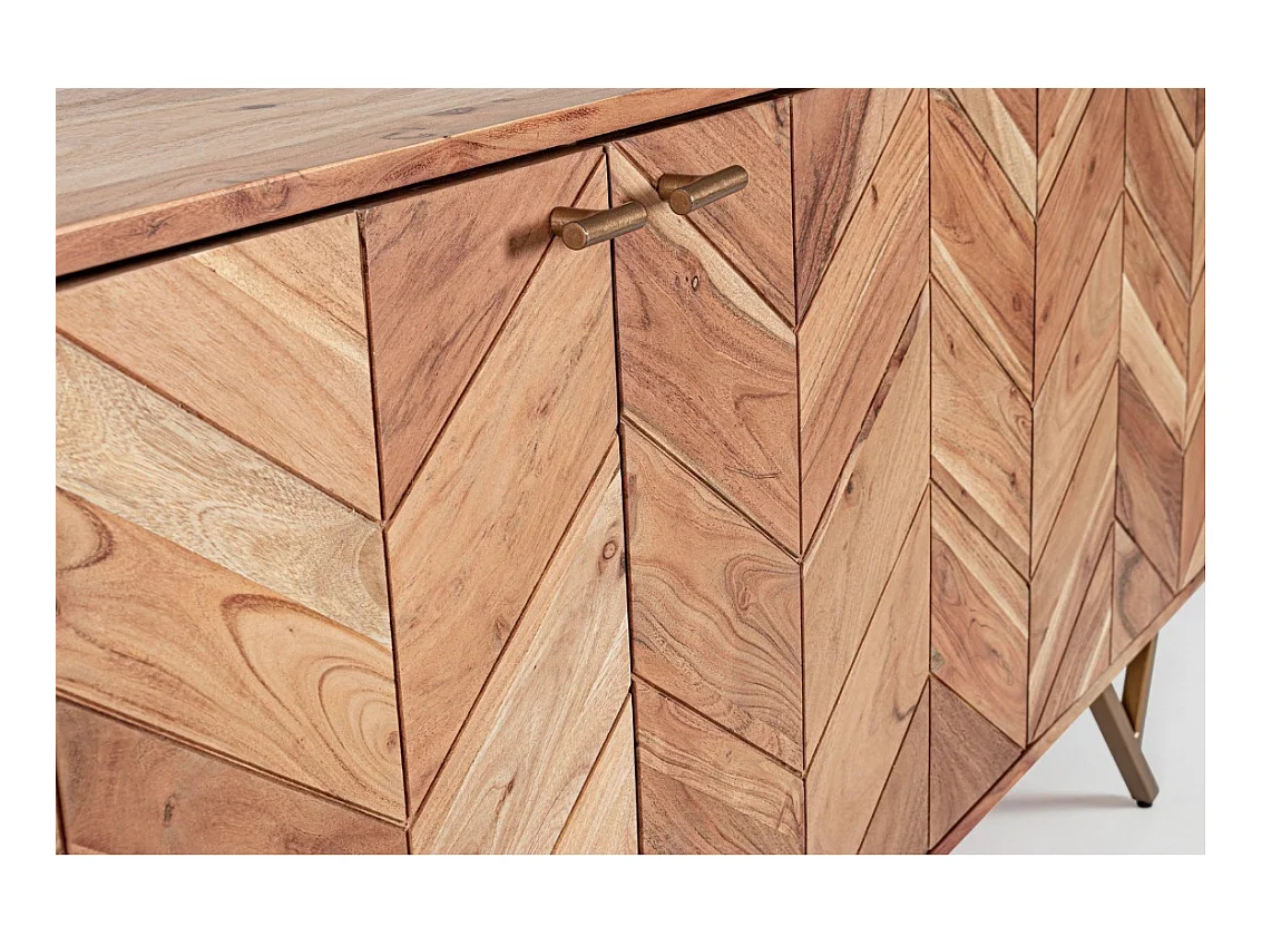Buffet 3 portes bois d'acacia et pieds acier doré mat Dinka 160cm