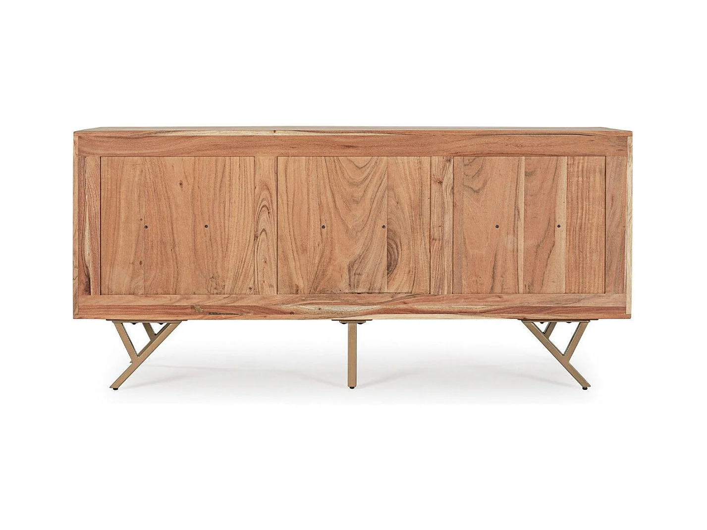 Buffet 3 portes bois d'acacia et pieds acier doré mat Dinka 160cm