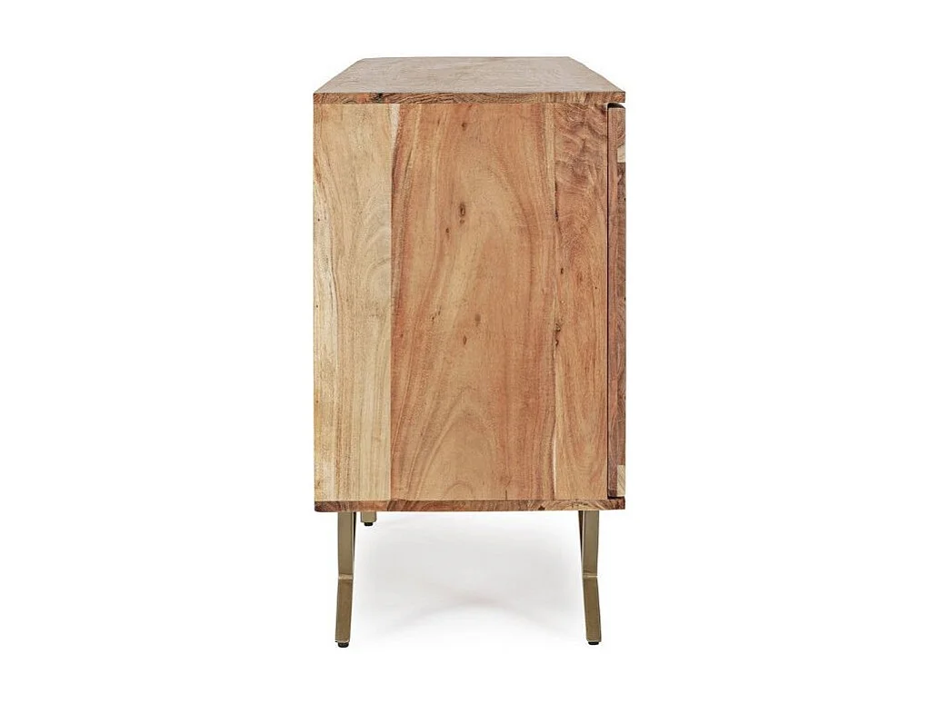 Buffet 3 portes bois d'acacia et pieds acier doré mat Dinka 160cm