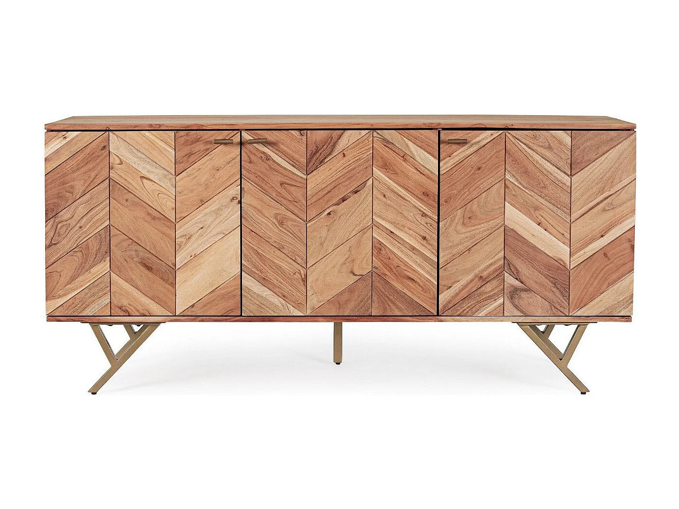 Buffet 3 portes bois d'acacia et pieds acier doré mat Dinka 160cm