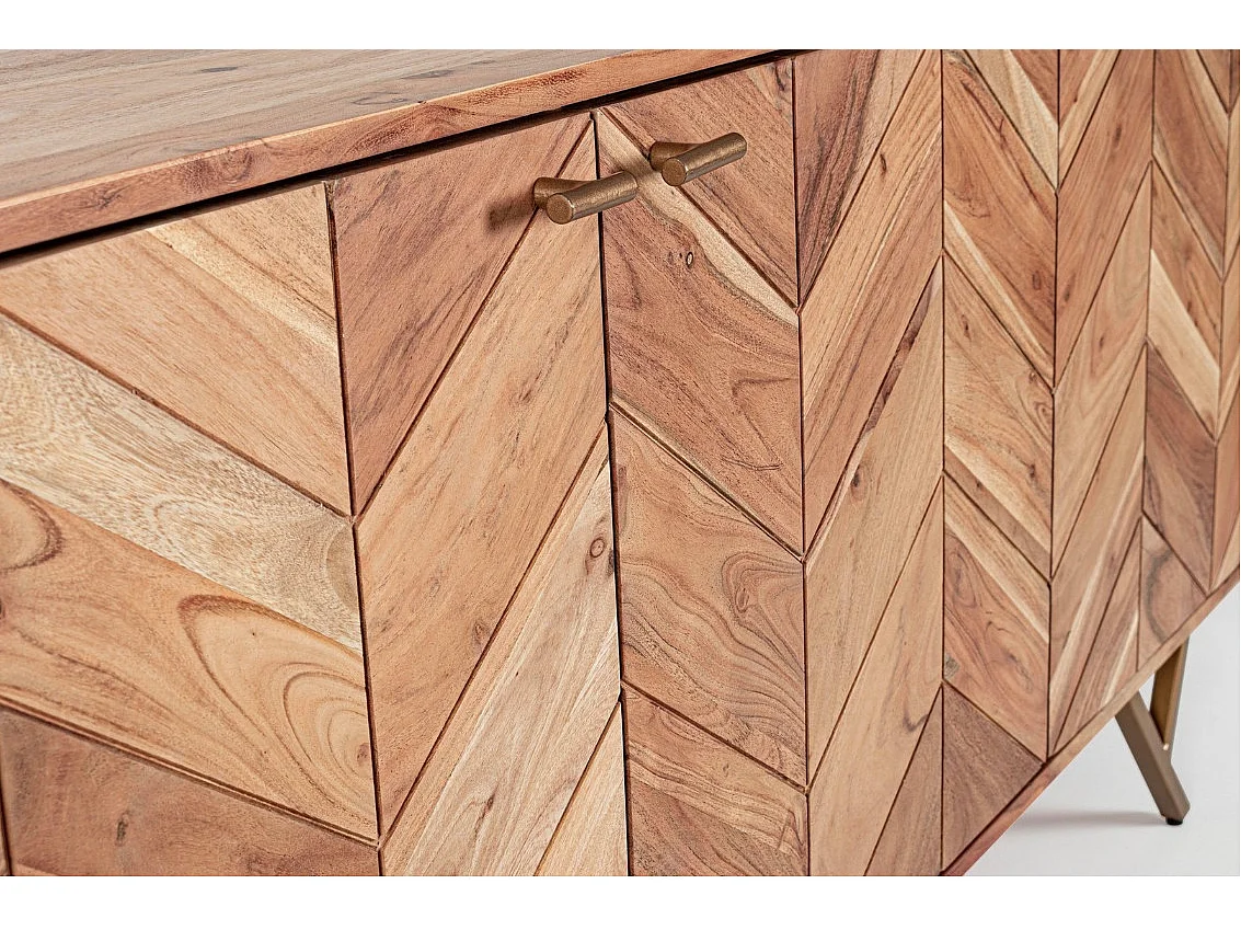 Buffet 3 portes bois d'acacia et pieds acier doré mat Dinka 160cm