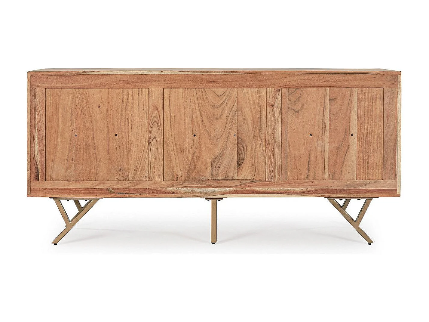 Buffet 3 portes bois d'acacia et pieds acier doré mat Dinka 160cm